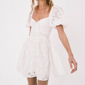 For Love & Lemons Jocelyn Mini Dress Eyelet Lace Floral Wedding Bridal Sundress